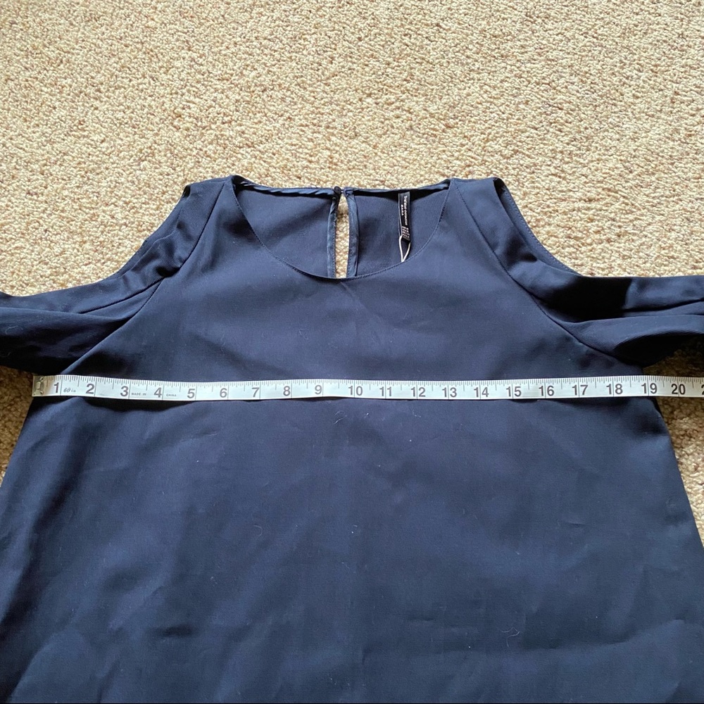 Brand New Zara Navy Mini Dress with Cold-Shoulder Cut-Away Sleeves & Bows - Picture 5 of 11